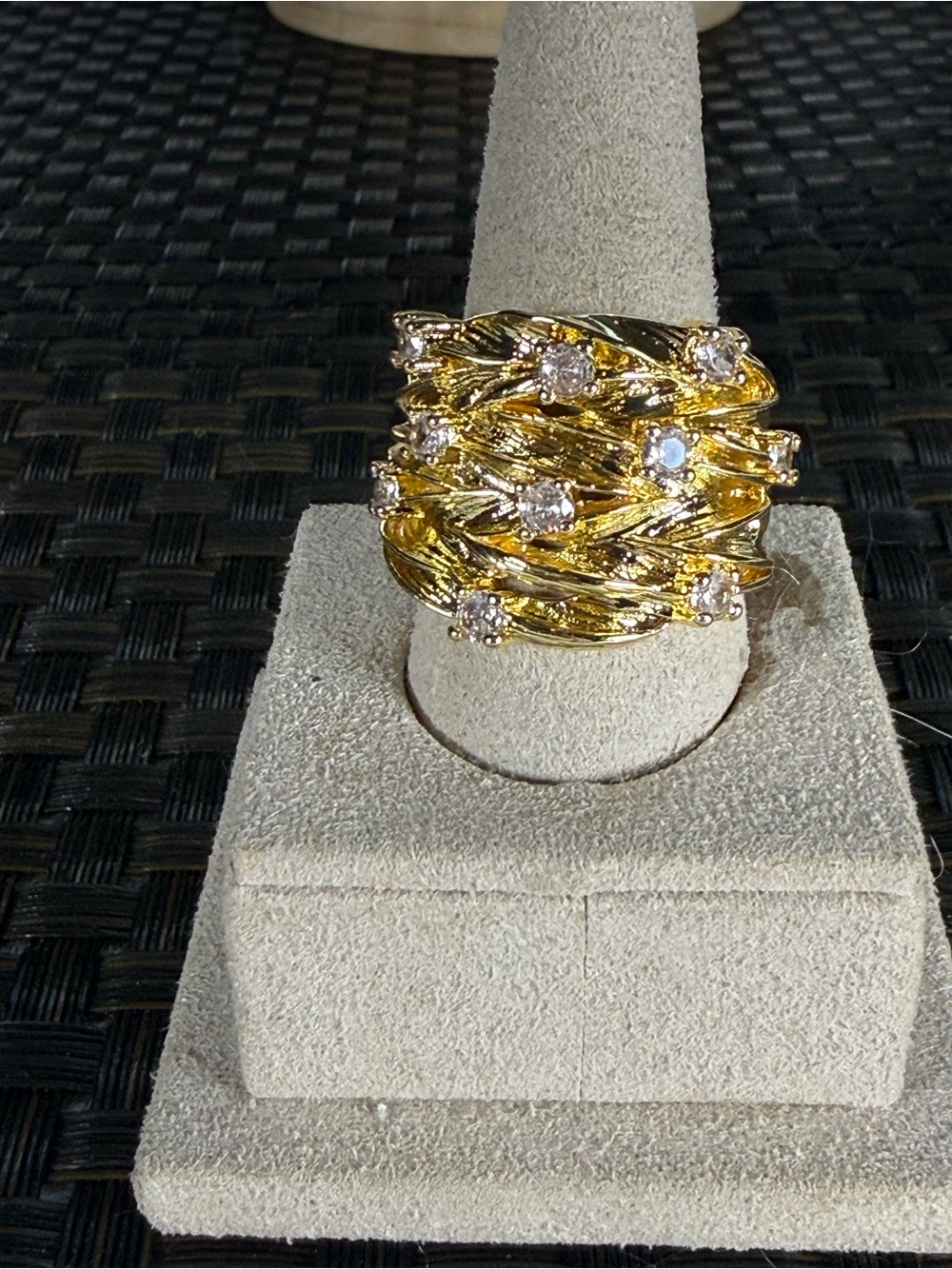 AJ Gold Braided Multi-Row Ring with Clear Stones - Women Jewelry
